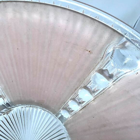 Vintage Lamp Shade Clear Pink Glass Ribbed Beaded MCM 10.5" Retro - Picture 5 of 7